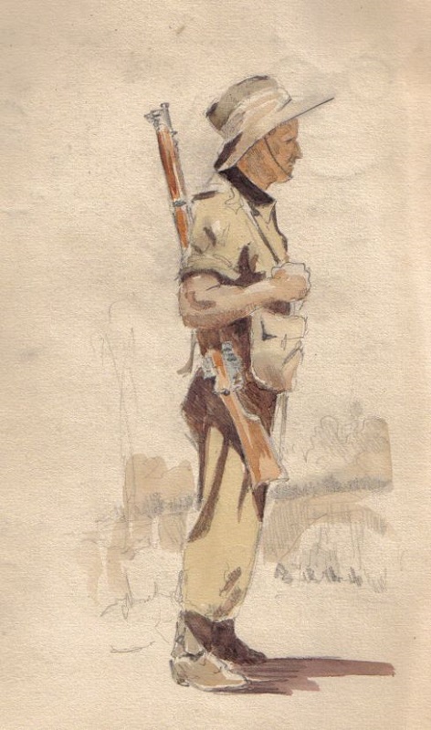 Hans Wolter von Gruenewaldt sketch of soldier copyright Murchison and District Historical Society