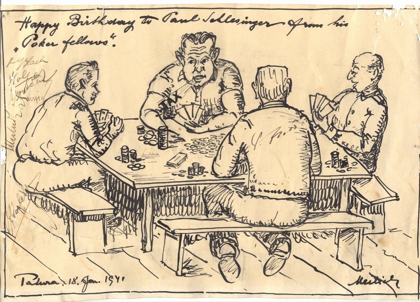 Paul Schlesinger birthday card 1941 Poker Fellows Tatura copyright Joannah Huntley