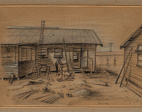 Untitled Sketch of Hut Being Built