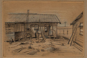 Untitled Sketch of Hut Being Built