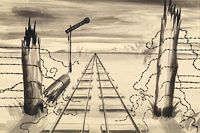 Railroad tracks leading into the distance.